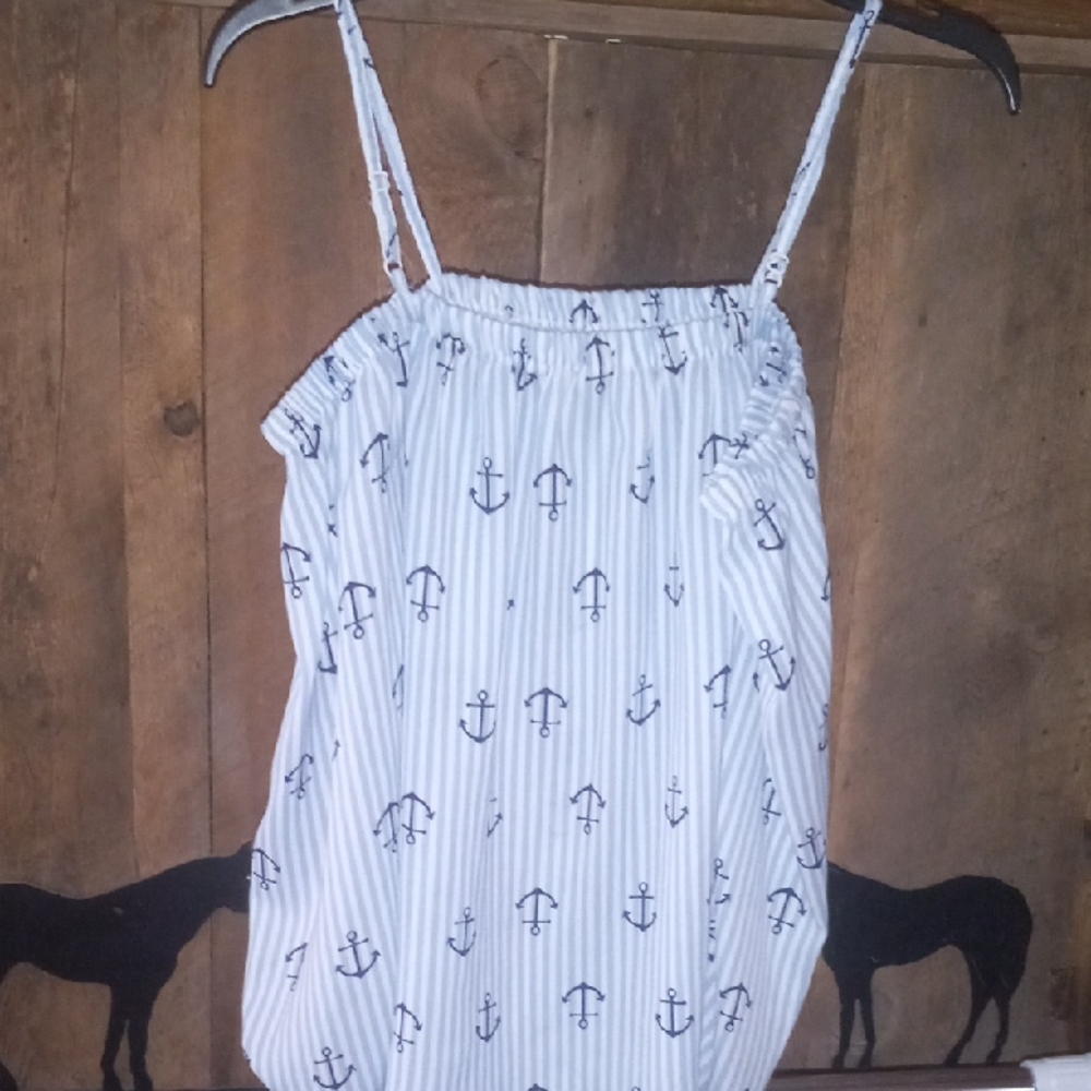 Blush Nautical Anchor Print Dress in Blue and White